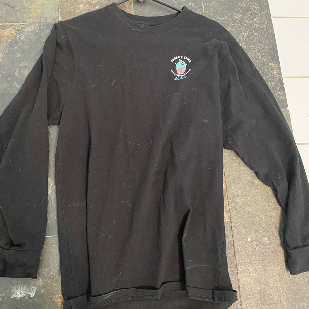 black long sleeve with design on back